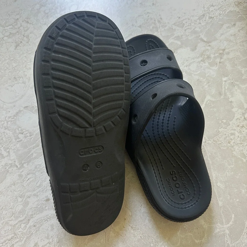 Crocs Classic Sandal Black Two Strap Slide Shoes Jibbitz Ready Size M4 W6